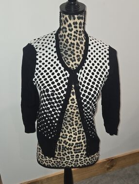 White House Black Market Black and White Polka Dot Cardigan